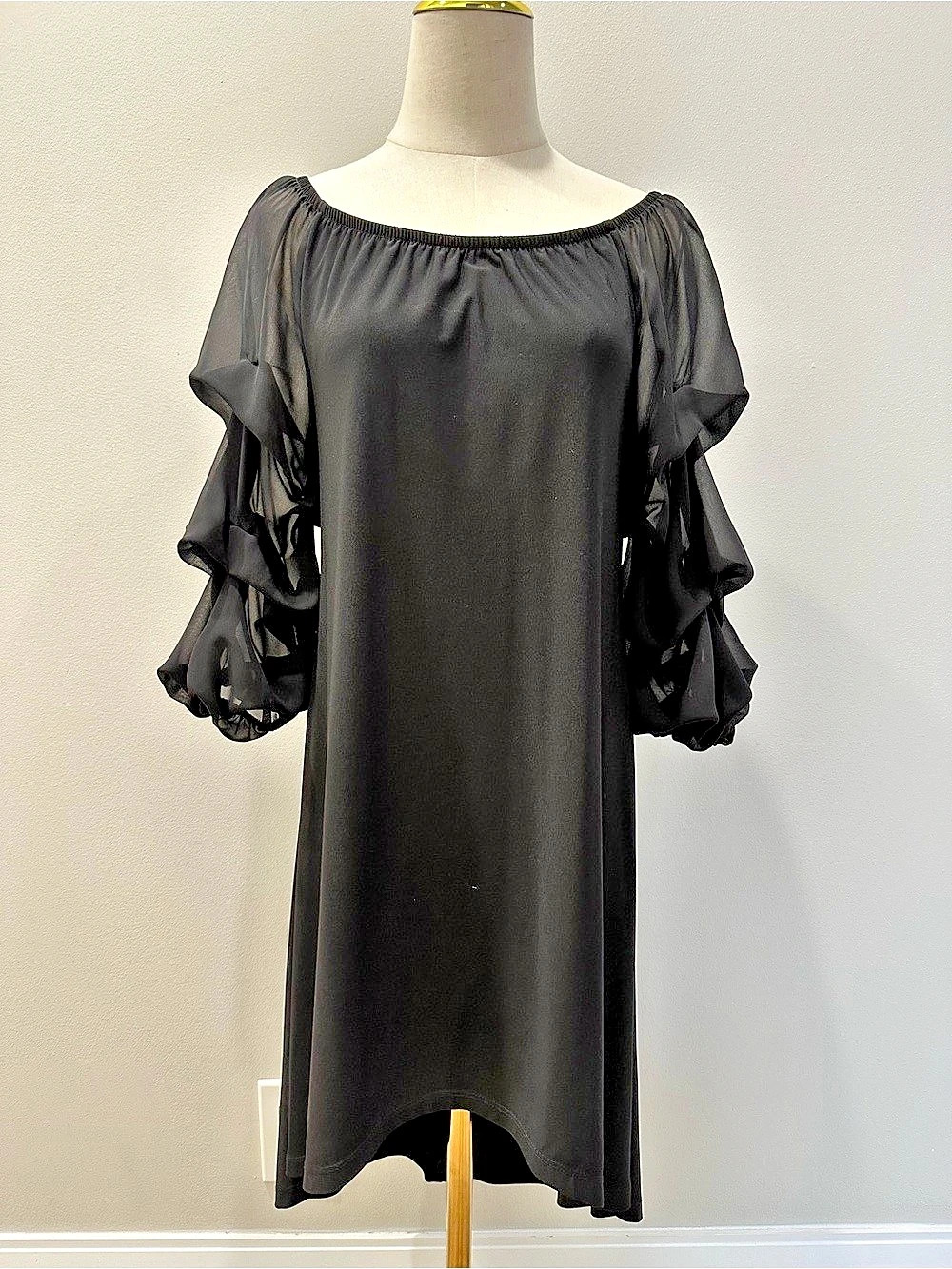 Joseph Ribkoff Ruffle Sleeve Mini Dress in Black Size 6 Like New